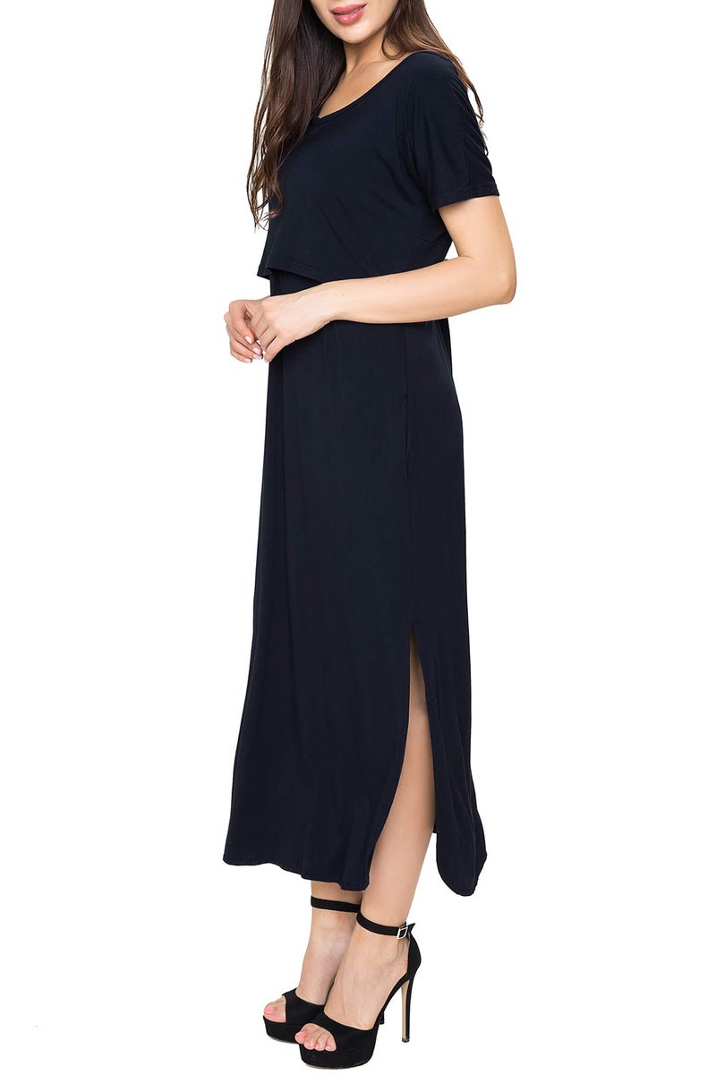 Smallshow Women's Maternity Nursing Dresses Split Long Dress for Breastfeeding Large Black - Image 2
